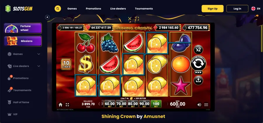 Funzioni Jackpot e Gamble di Shining Crown