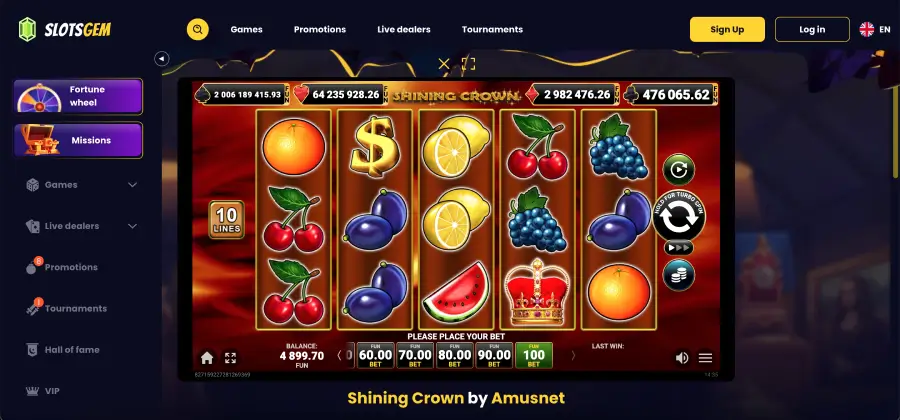 Slot Shining Crown di Amusnet con layout a cinque rulli